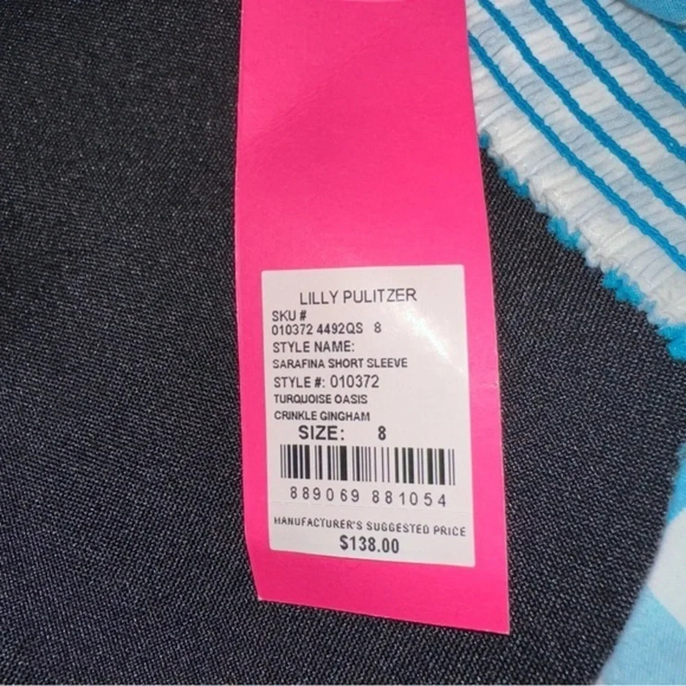 Lilly Pulitzer Sarafina Short Sleeve top size 8 turquoise‎ crinkle gingham